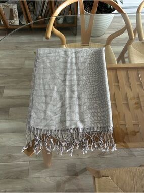 Neutral Gray Textured Fringe Blanket Scarf